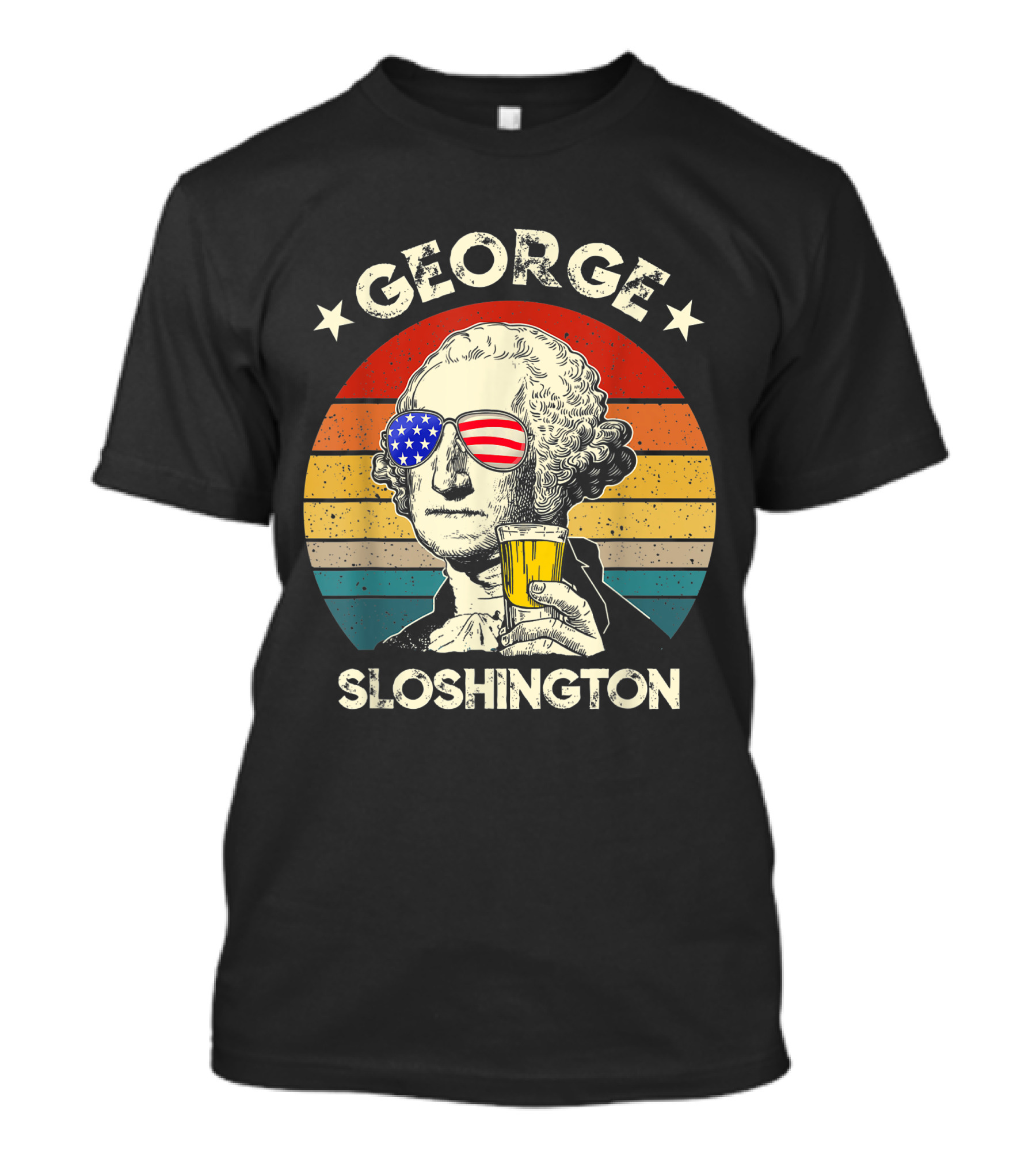 George Sloshington Vintage American 4th Of July With Beer And USA Sunglasses T-Shirt