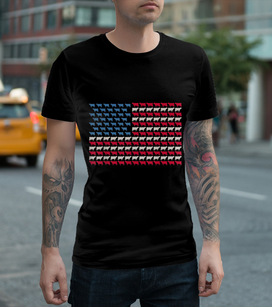 Cow American Flag 4th of July Heifer USA Farm Cattle T-Shirt
