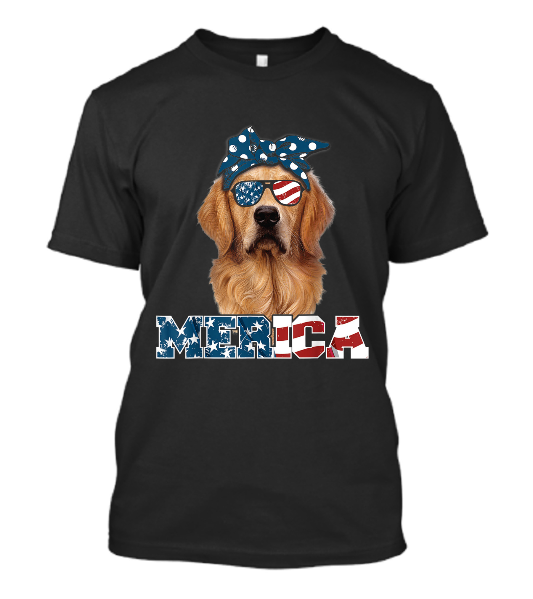 Golden Retriever Merica Stars Stripes Bandana And Sunglasses T-Shirt