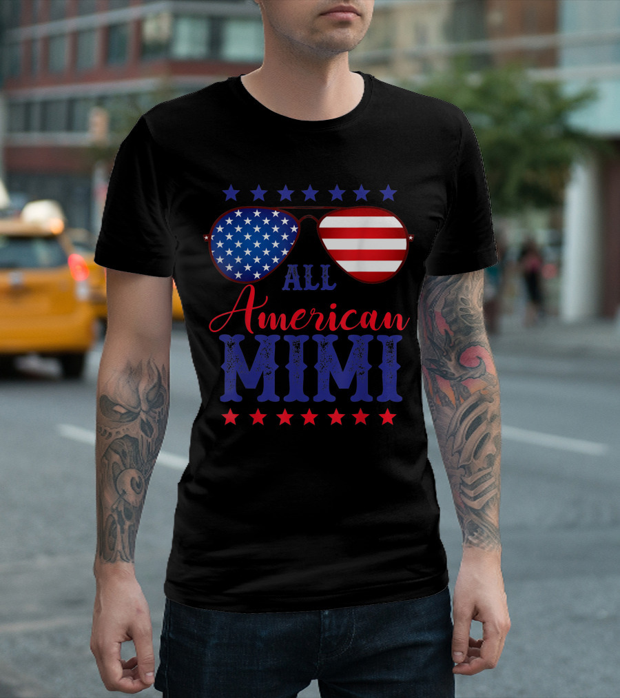 All American Mimi Stars and Stripes Sunglasses Fourth of July T-Shirt