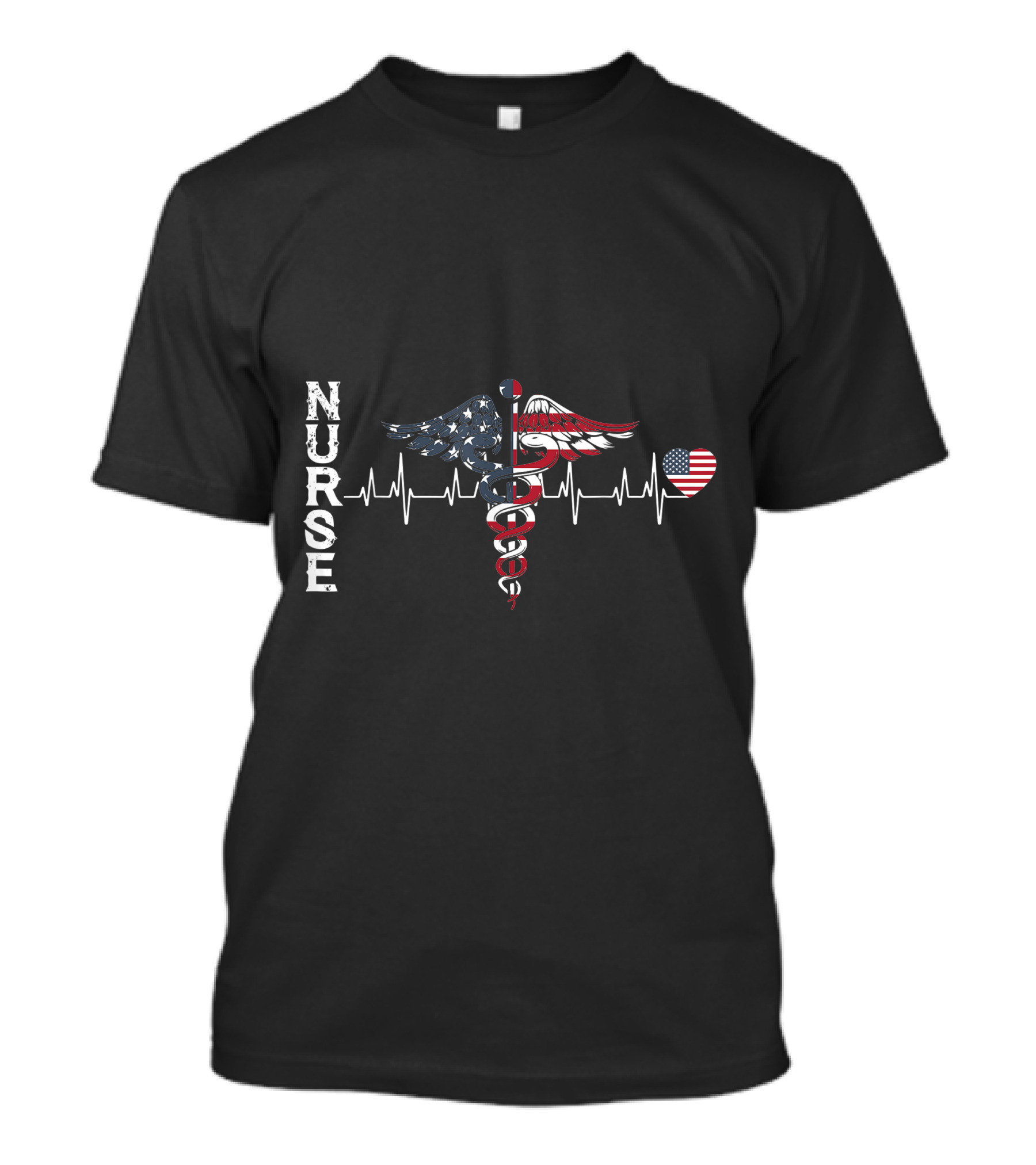 Nurse American Flag Caduceus Heartbeat 4th Of July Patriotic T-Shirt