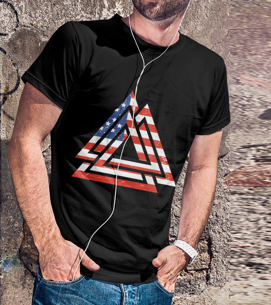 American Patriot Valknut Valhalla Rune Viking Warrior Flag T-Shirt