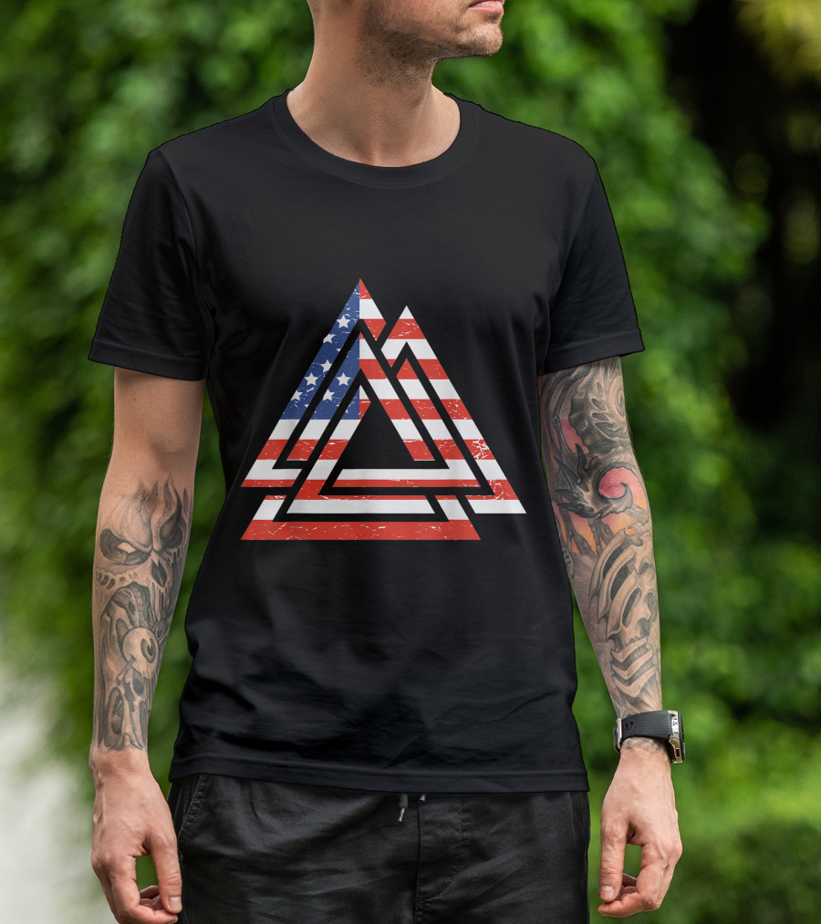 American Patriot Valknut Valhalla Rune Viking Warrior Flag T-Shirt