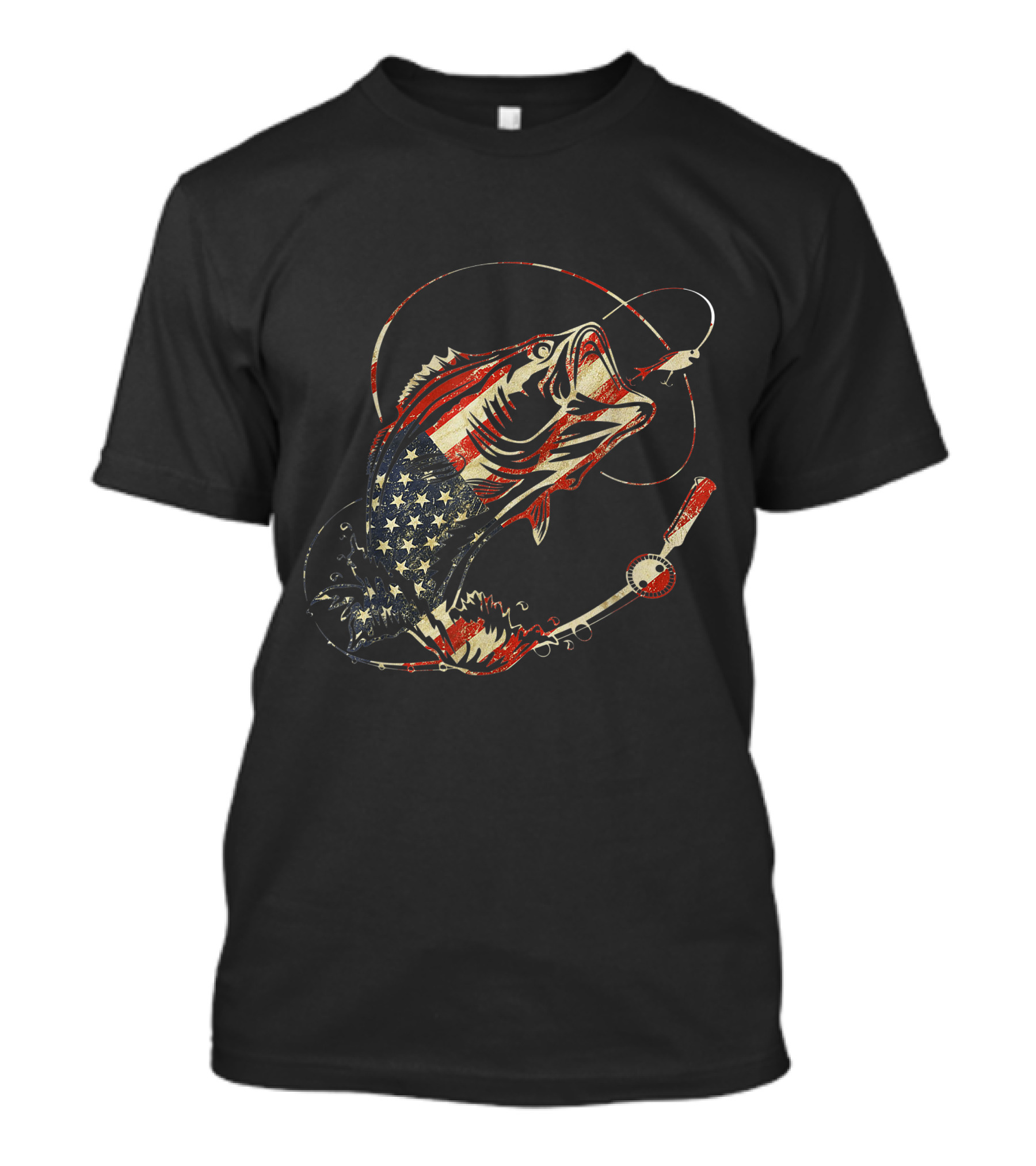 American Flag Bass Fishing 4th Of July Fishman T-Shirt
