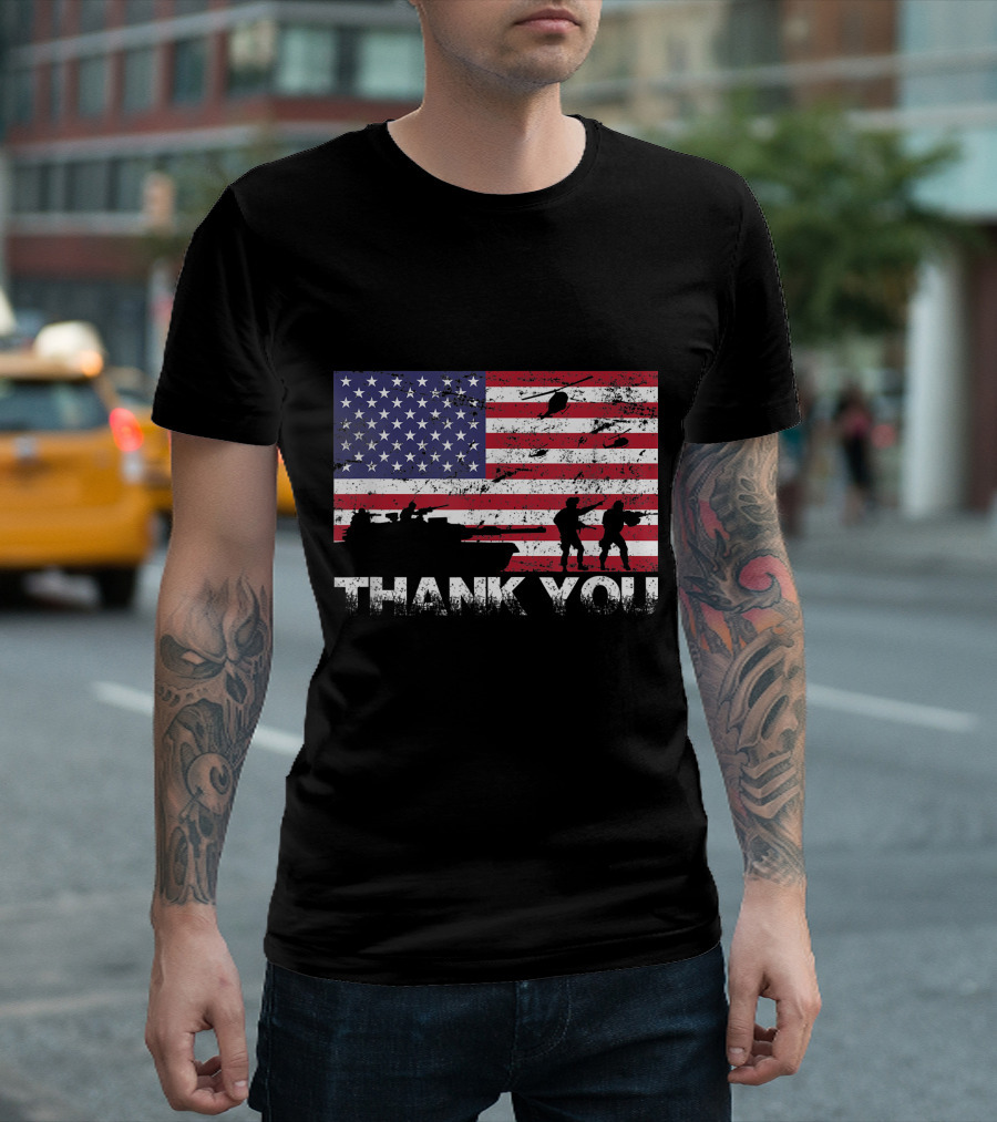 Thank You American Flag Military Veterans 4th of July T-Shirt