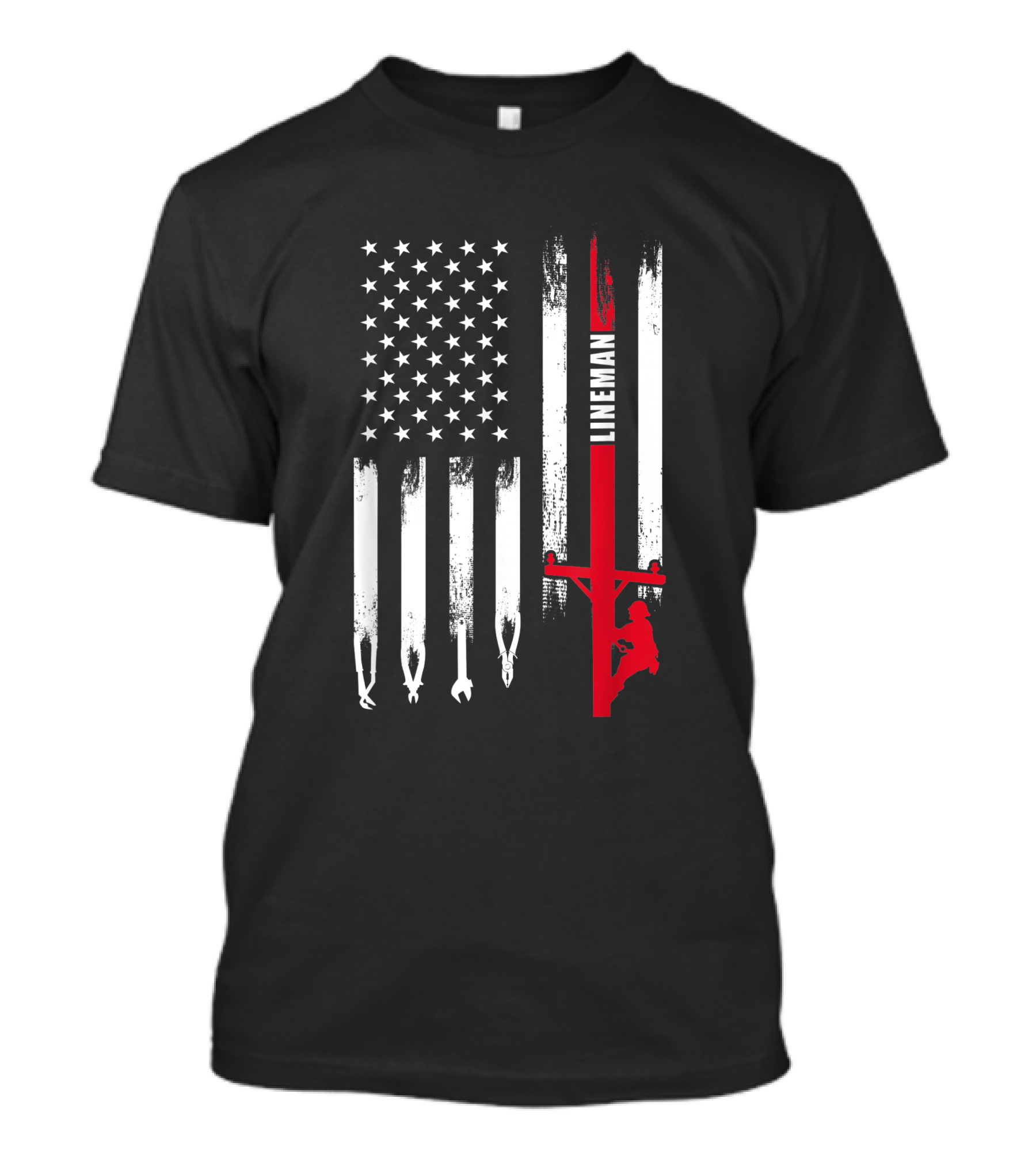 American Flag Lineman 4th Of July Tribute With Patriotic Tools And Worker T-Shirt