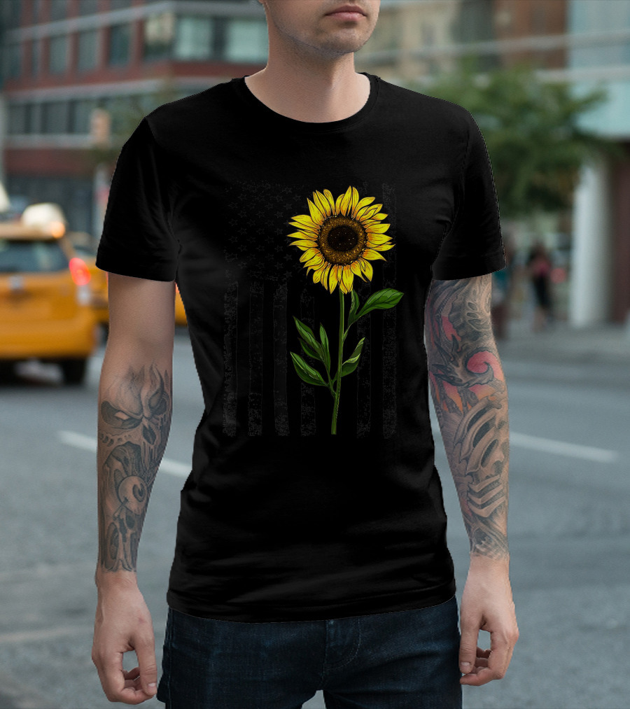 American Flag Sunflower Vintage July Independence T-Shirt