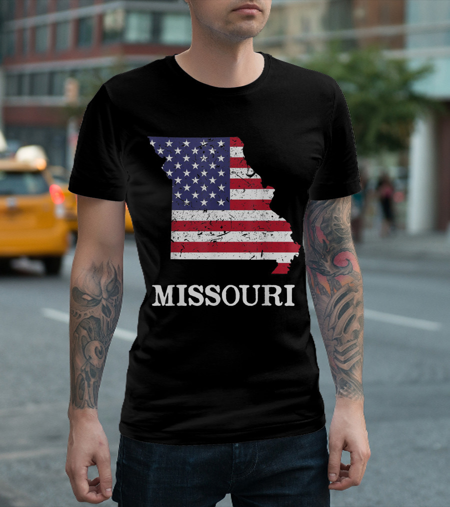 Missouri Map American Flag Independence Day Pride T-Shirt