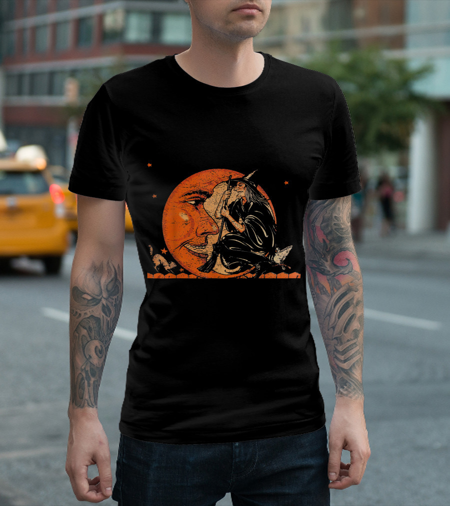 Great Vintage Witch and Moon with Cat and Stars T-Shirt
