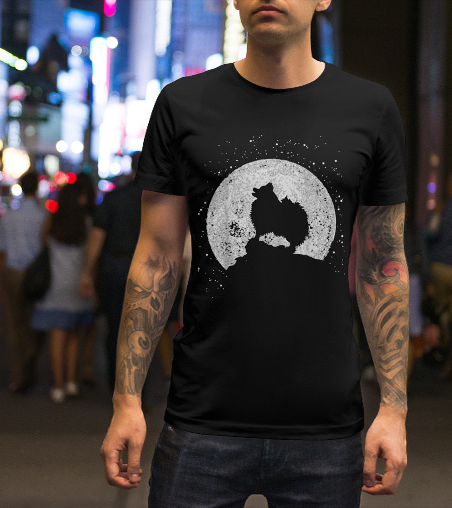 Pomeranian Silhouette Against Full Moon T-Shirt