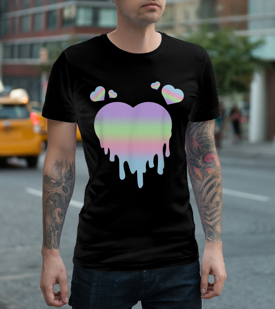 Pastel Goth Dripping Heart And Rainbow Hearts Gothic T-Shirt