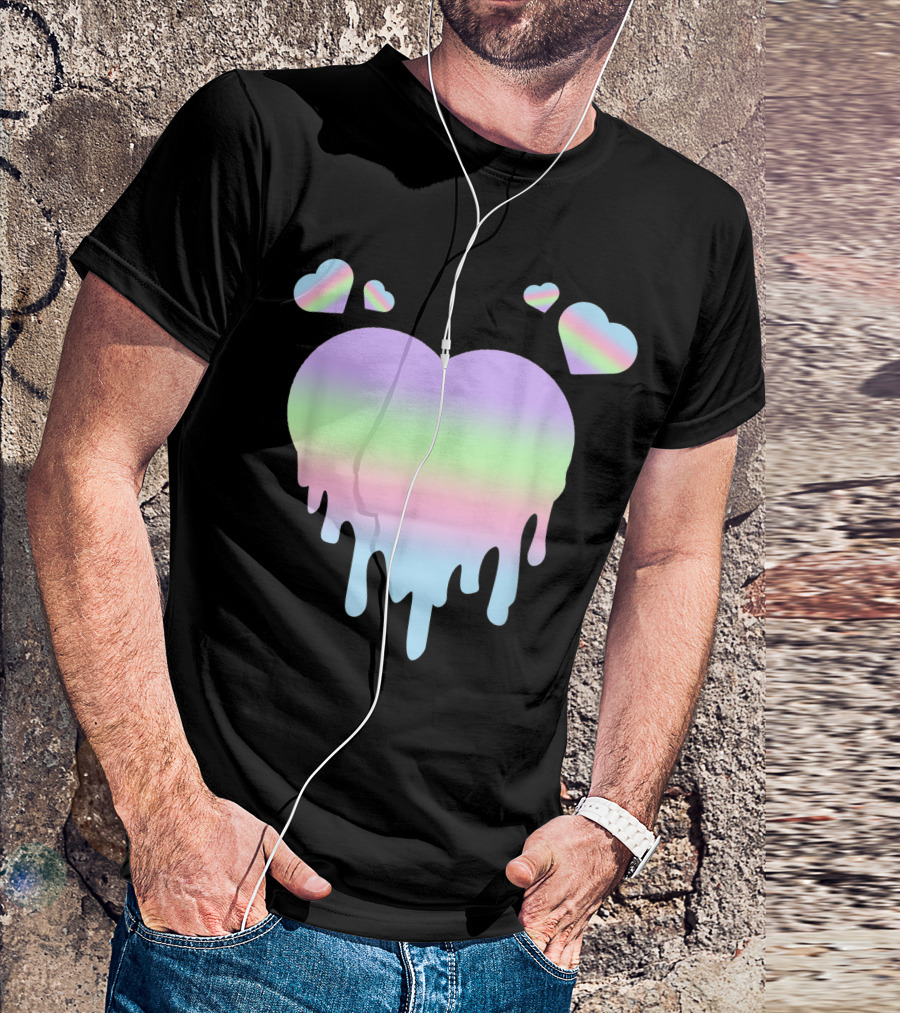Pastel Goth Dripping Heart And Rainbow Hearts Gothic T-Shirt