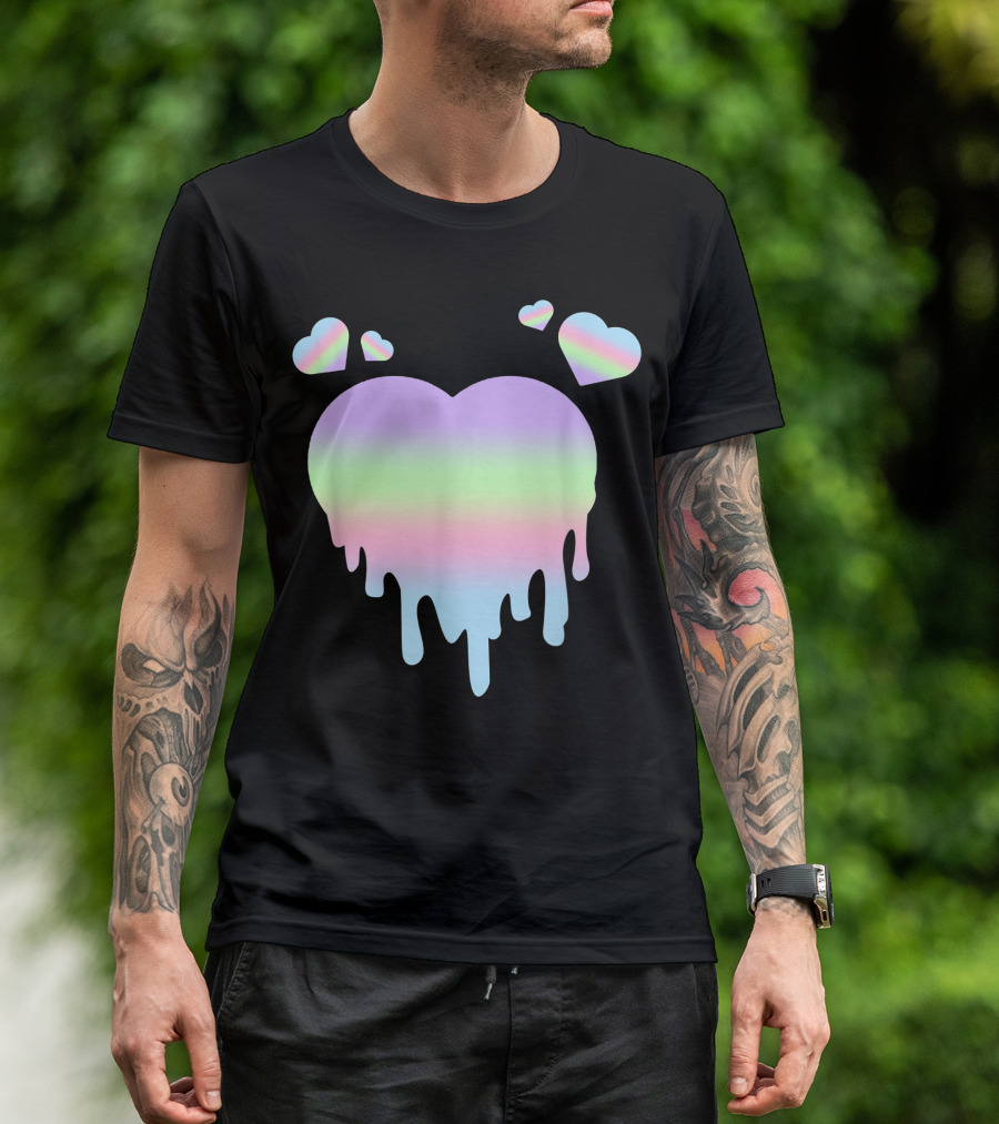 Pastel Goth Dripping Heart And Rainbow Hearts Gothic T-Shirt