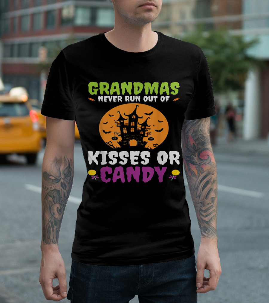 Grandmas Never Run Out of Kisses or Candy Halloween Grandkids T-Shirt