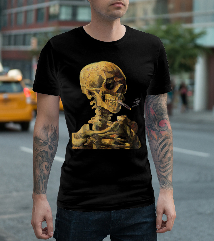 Vincent Van Gogh Skull with Burning Cigarette T-Shirt