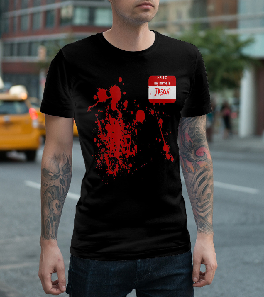 Hello My Name Is Jason Blood Splatter Horror T-Shirt