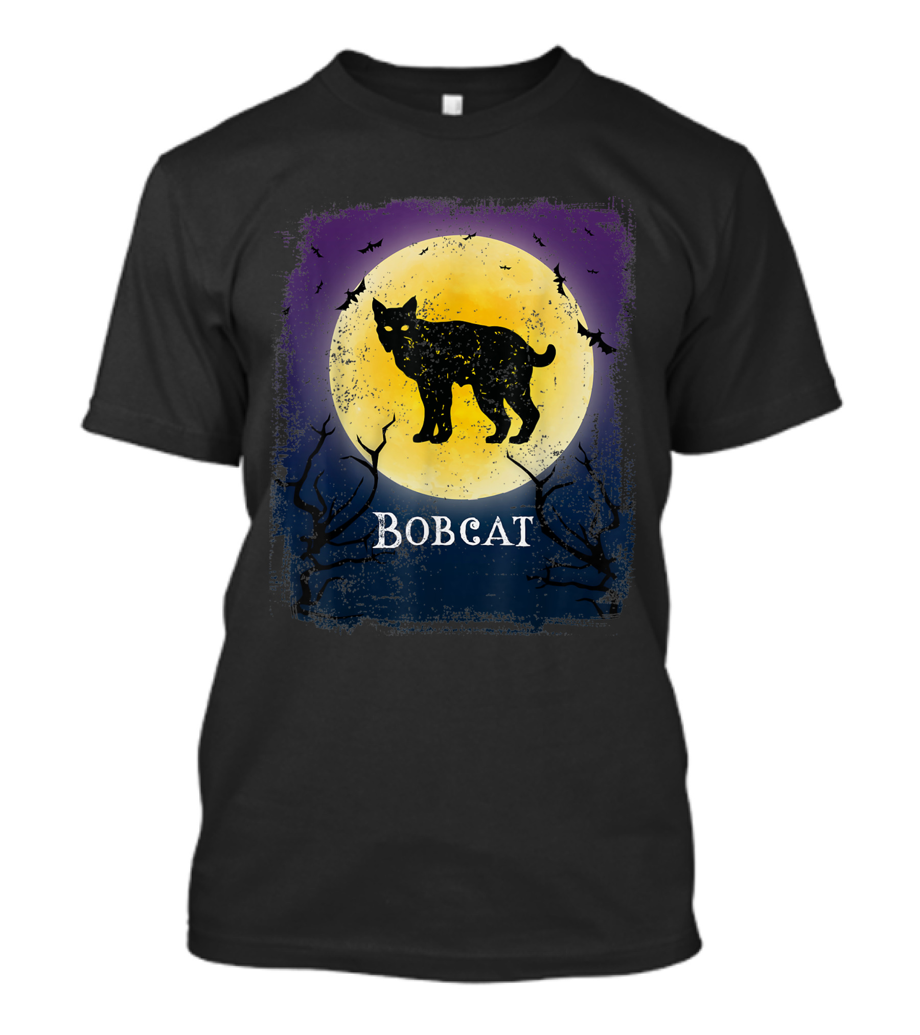 Bobcat Halloween Vintage Moon Bats T-Shirt