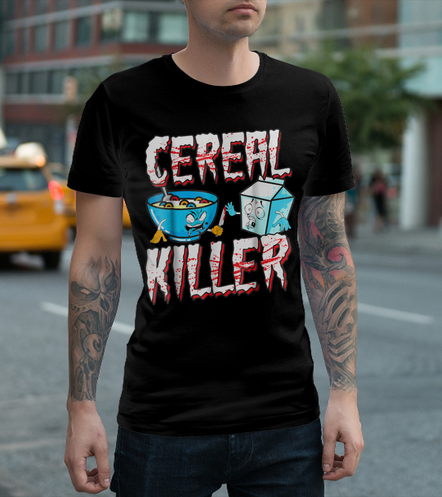 Cereal Killer Funny Halloween Costume Milk and Cereal Cartoon Characters T-Shirt