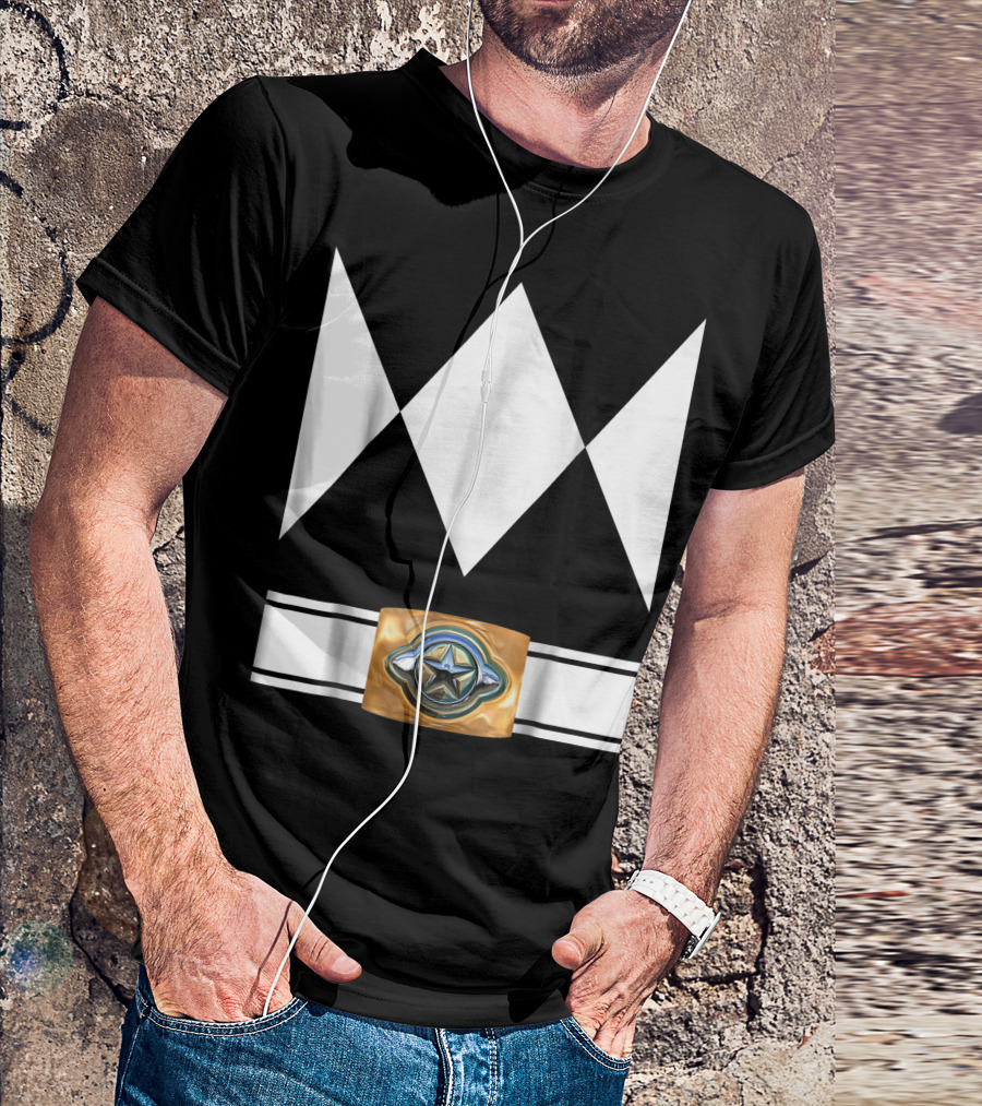 White Mighty Morphin Power Ranger Costume Belt Star Emblem T-Shirt