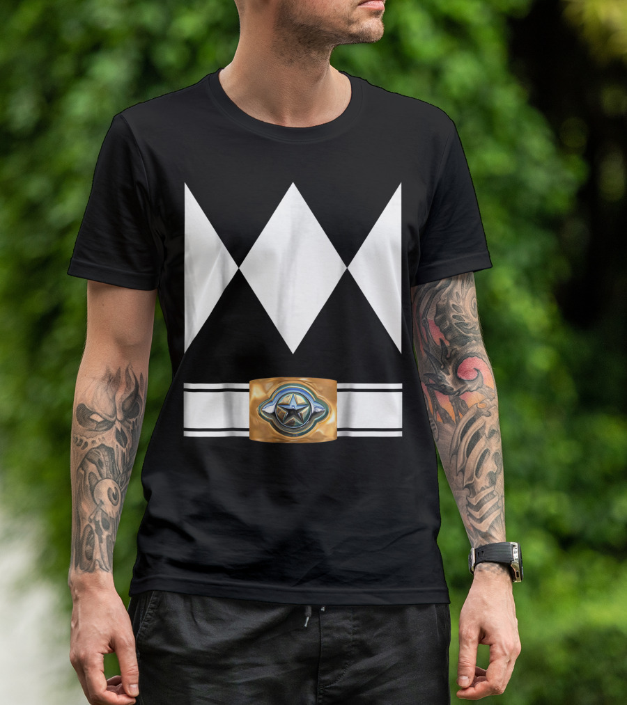 White Mighty Morphin Power Ranger Costume Belt Star Emblem T-Shirt