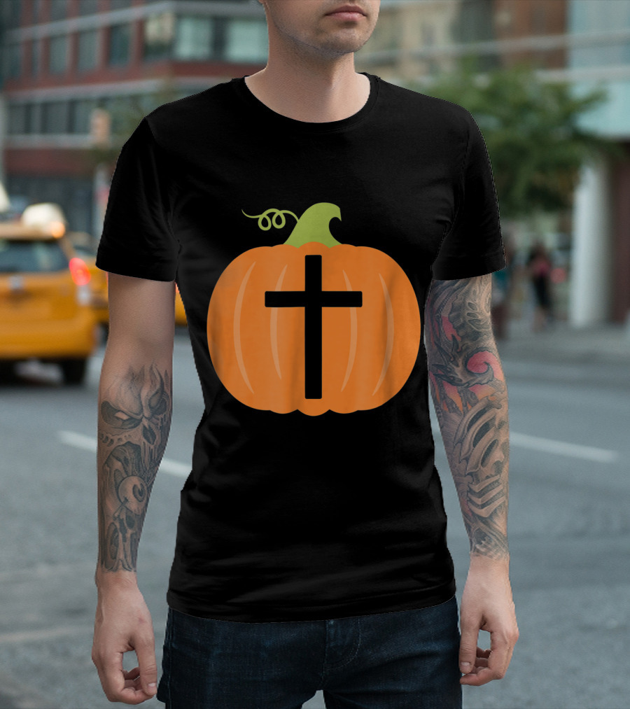 Christian Cross Inside Orange Pumpkin T-Shirt