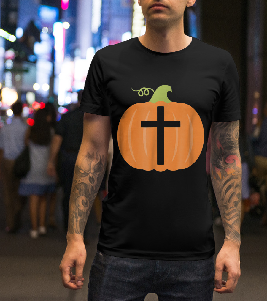 Christian Cross Inside Orange Pumpkin T-Shirt