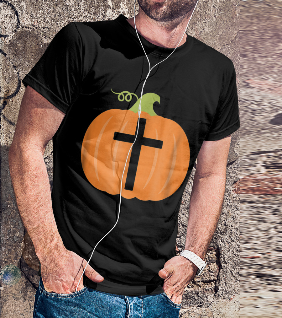 Christian Cross Inside Orange Pumpkin T-Shirt