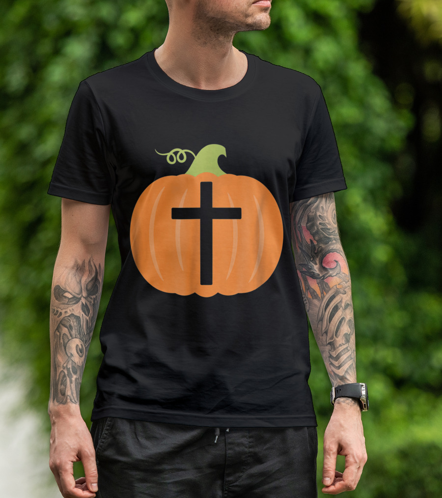 Christian Cross Inside Orange Pumpkin T-Shirt