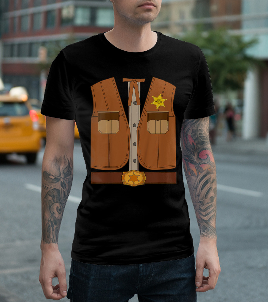 Kids Sheriff Vest with Badge Belt Cowboy Western Costume Wild West T-Shirt