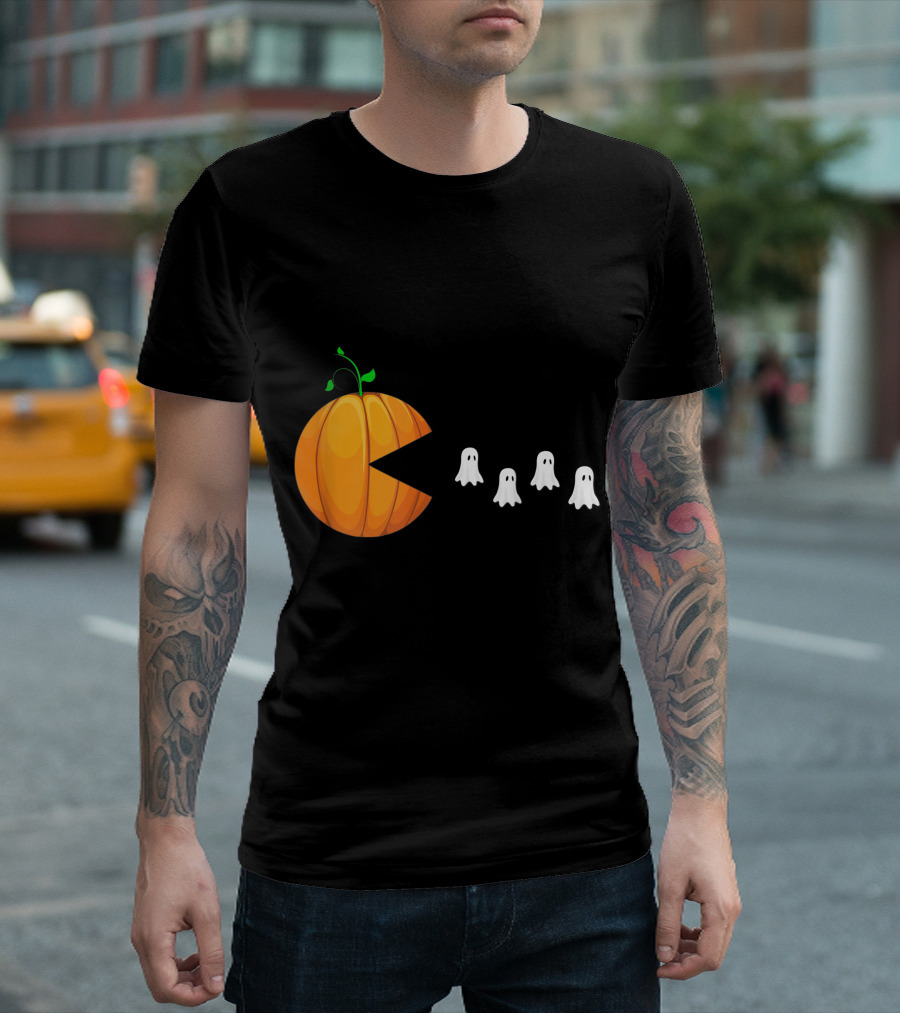 Funny Halloween Pumpkin Ghost Chomp Game T-Shirt