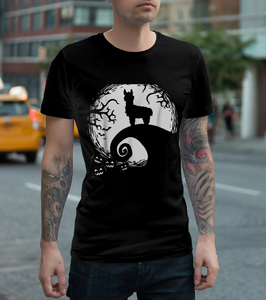Nightmare Before Christmas Funny Llamas And Moon T-Shirt