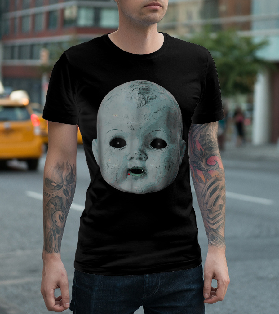Creepy Scary Halloween Doll Head Vampire Baby T-Shirt