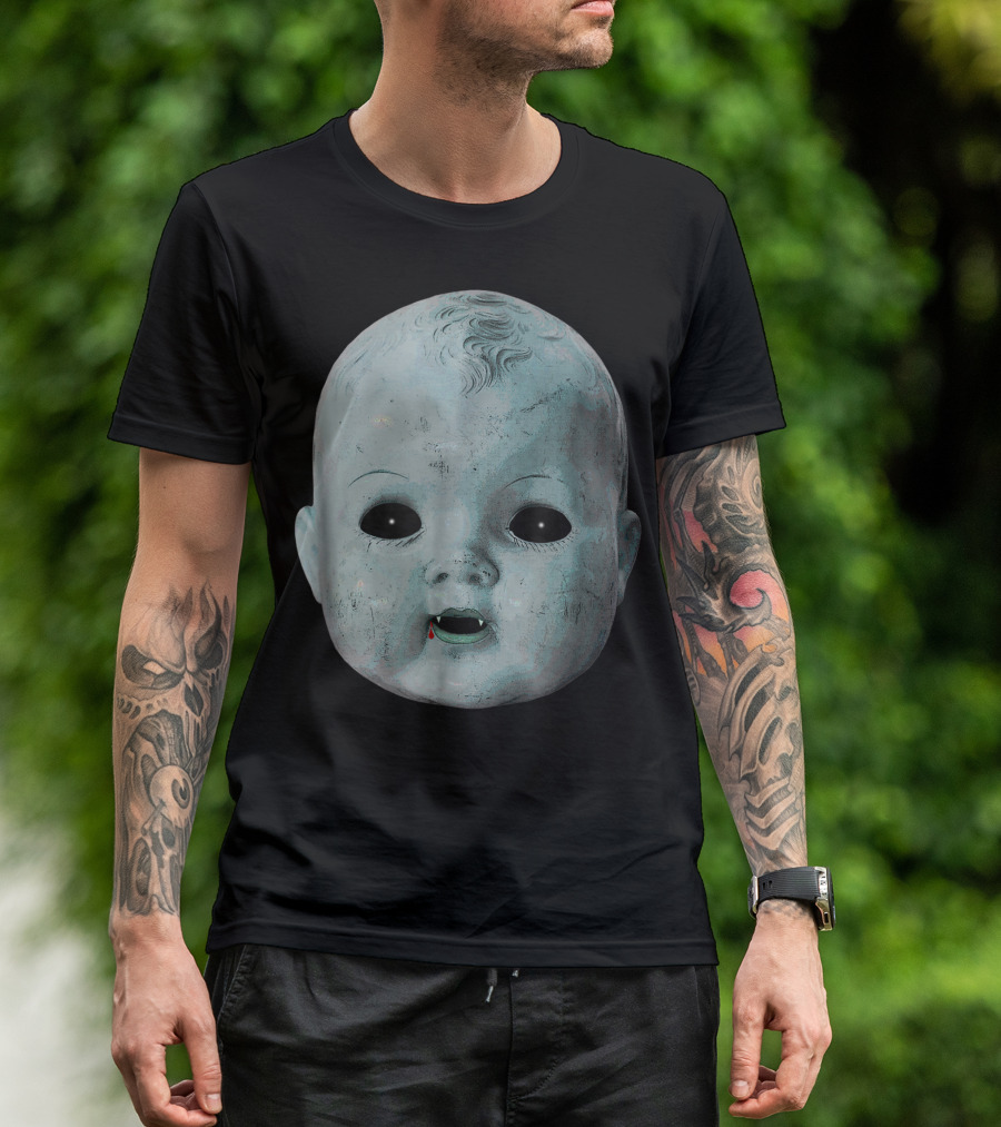 Creepy Scary Halloween Doll Head Vampire Baby T-Shirt