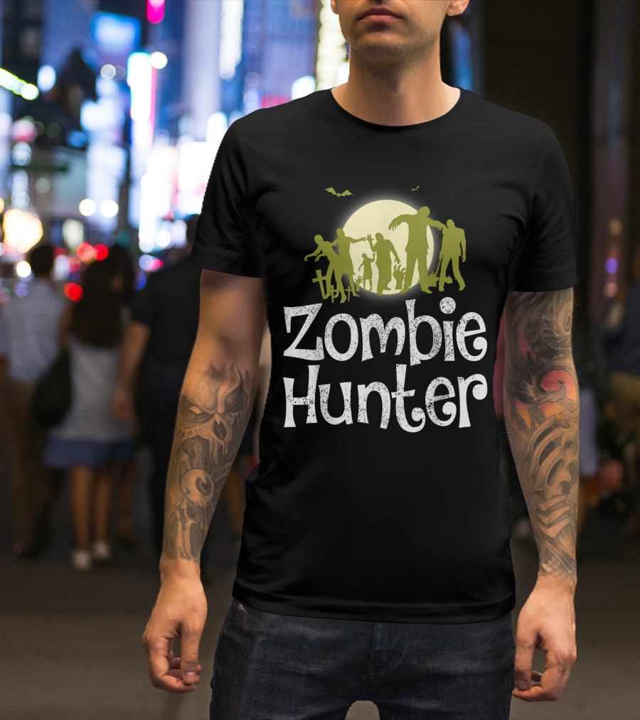 Halloween Zombie Hunter Spooky Moon Bats T-Shirt