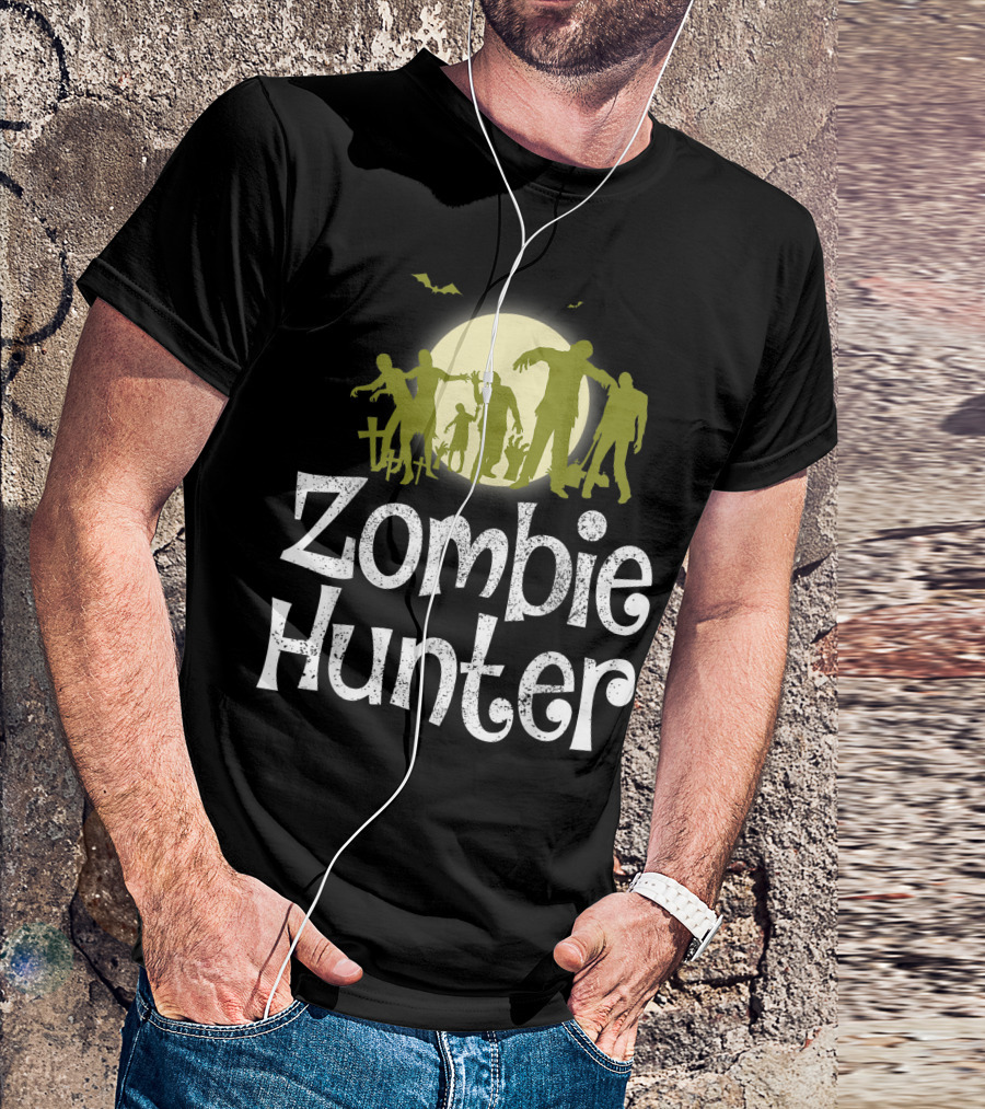 Halloween Zombie Hunter Spooky Moon Bats T-Shirt