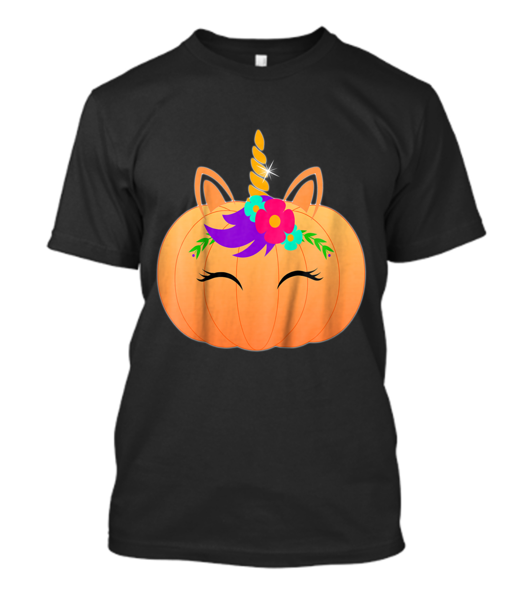Kids Halloween Unicorn Pumpkin With Floral Decor T-Shirt