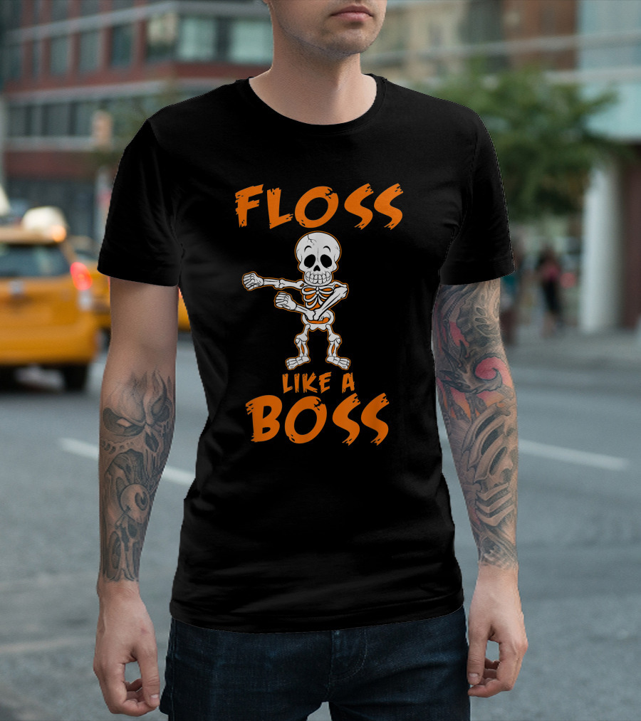 Floss Like A Boss Flossing Dance Halloween Flossing Skeleton T-Shirt