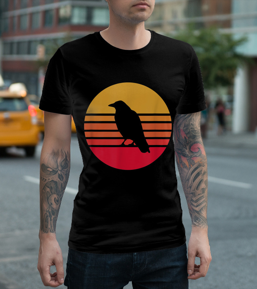 Vintage Halloween Crow Raven Sunset T-Shirt
