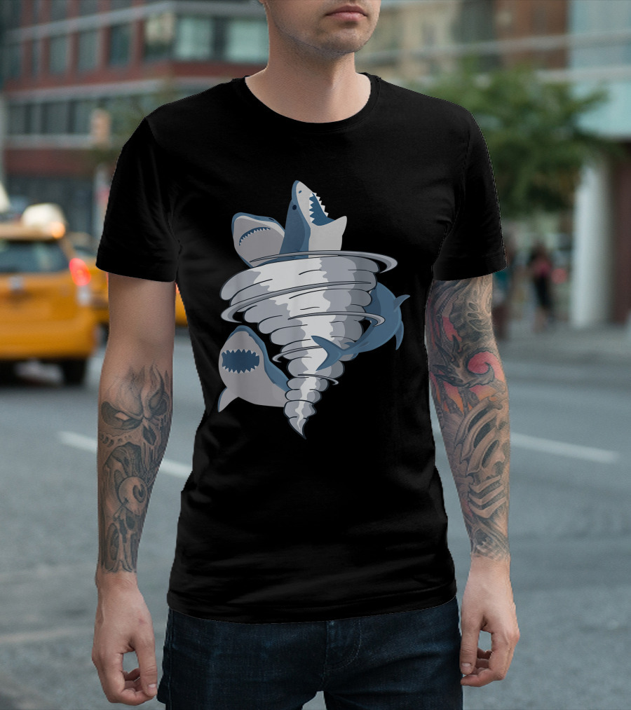 Halloween Shark Tornado Tiger Great White Sharks Bite Swirling Frenzy T-Shirt