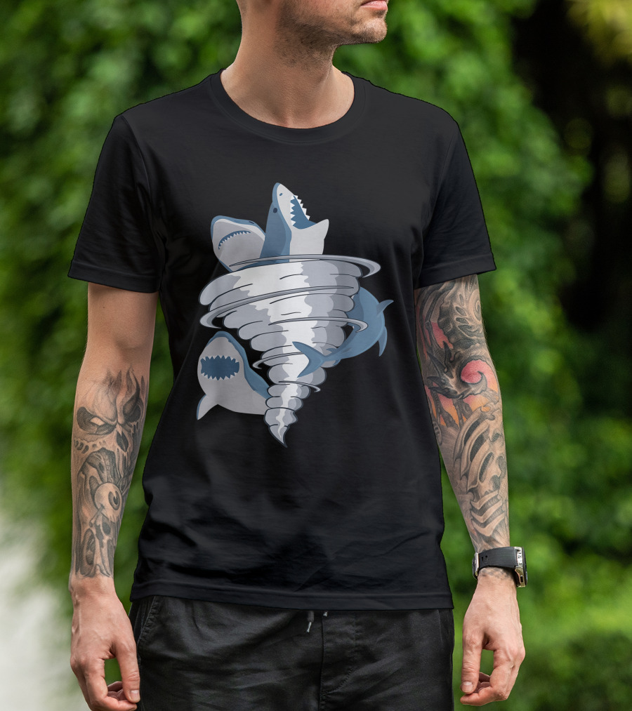 Halloween Shark Tornado Tiger Great White Sharks Bite Swirling Frenzy T-Shirt