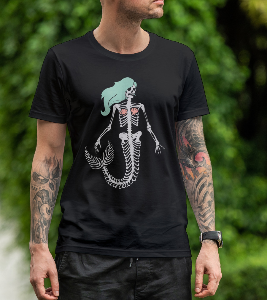 Halloween Skeleton Mermaid Funny T-Shirt