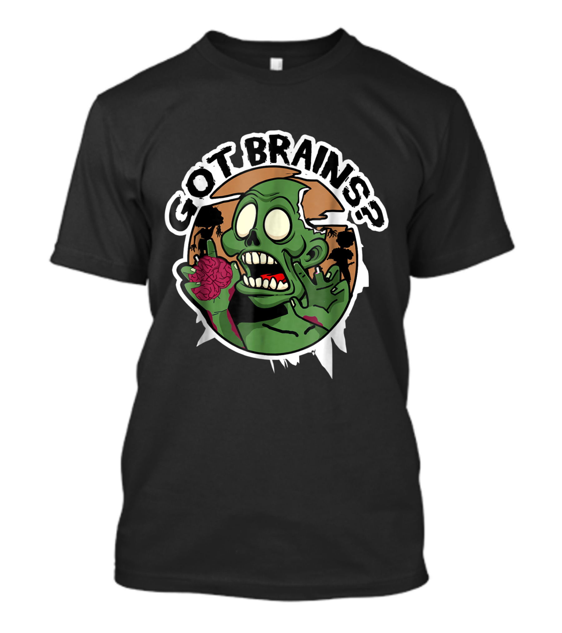 Got Brains Zombie Holding Pink Brain T-Shirt