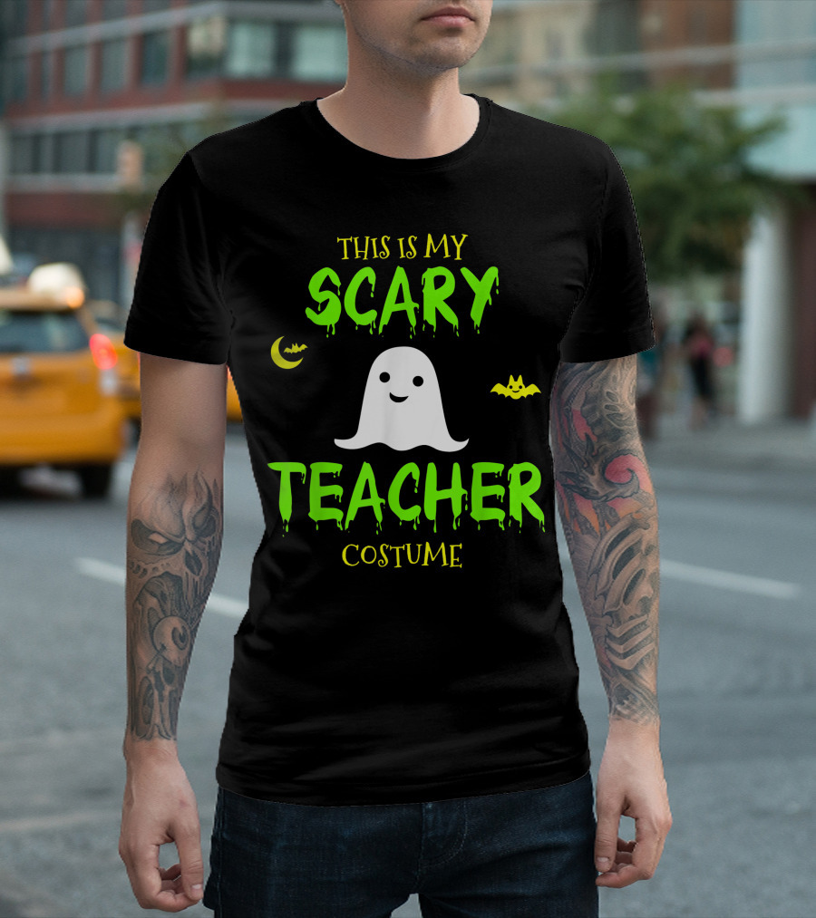 This Is My Scary Teacher Costume Halloween Easy Lazy Ghost Bat Moon T-Shirt
