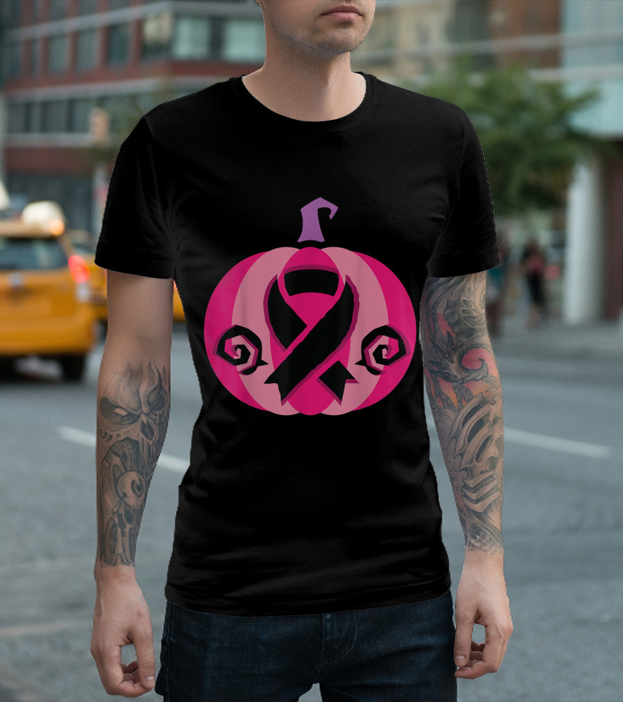 Pink Ribbon Pumpkin Halloween Breast Cancer Awareness T-Shirt