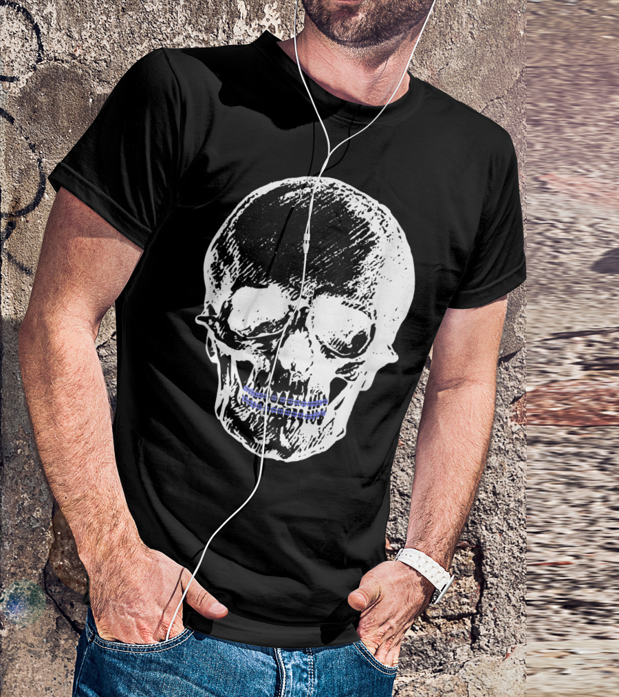 Creepy Skull With Braces Cool Black White Blue T-Shirt