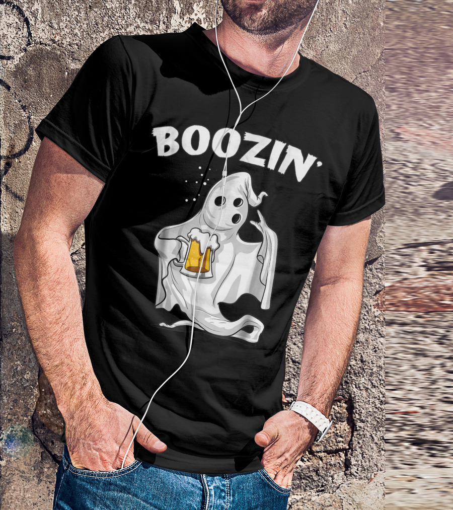 Boozin Ghost Halloween Funny Beer Drinking Party T-Shirt