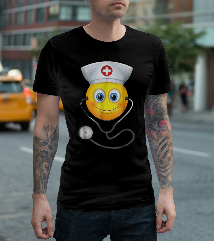 Halloween Funny Nurse Emoji With Stethoscope T-Shirt