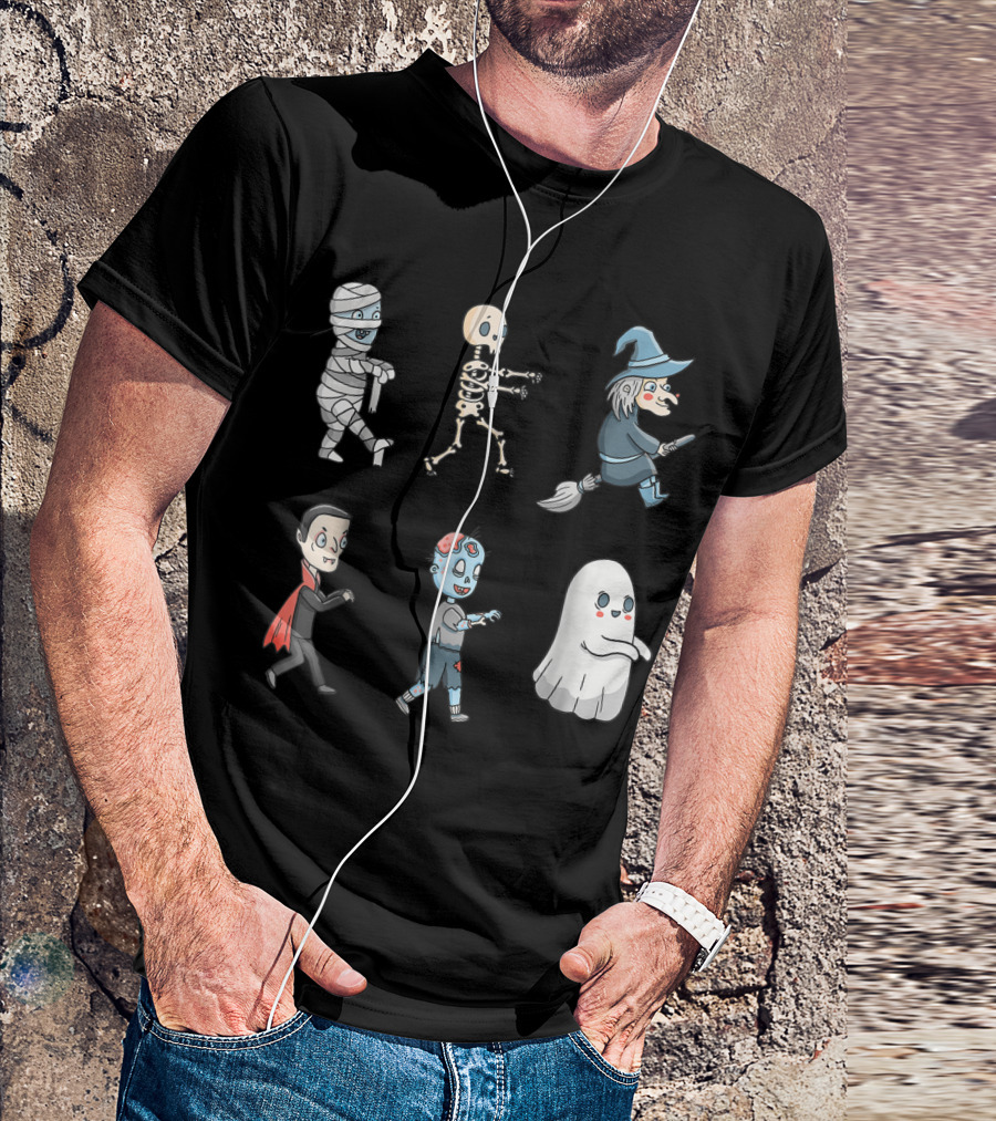 Halloween Witch Ghost Skeleton Mummy Vampire Zombie T-Shirt