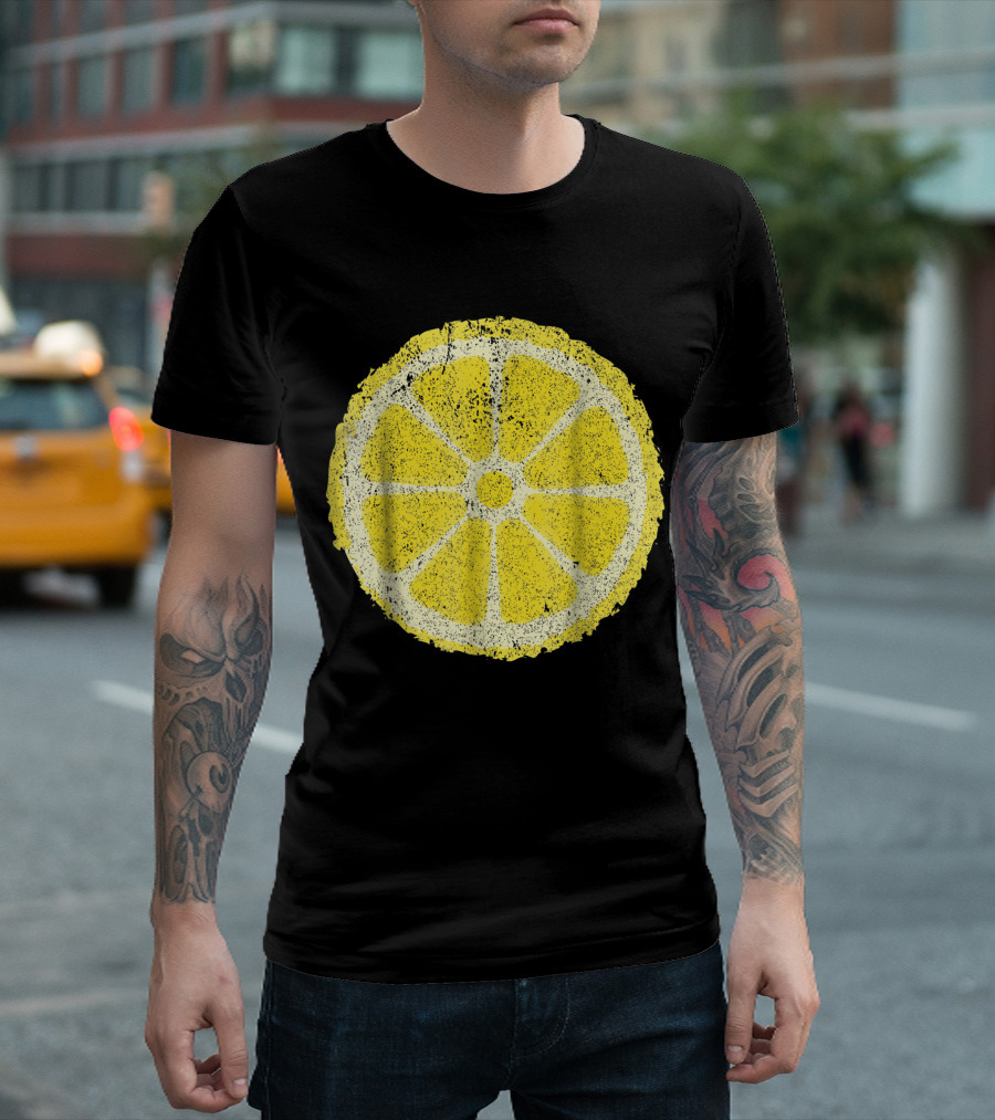 Yellow Lemon Vintage Slice Grunge Look T-Shirt