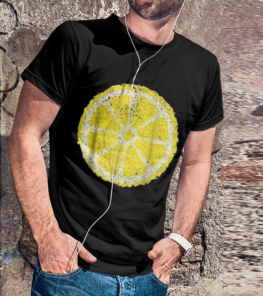 Yellow Lemon Vintage Slice Grunge Look T-Shirt